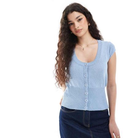 ASOS DESIGN Gebreid vest met kapmouw in lichtblauw