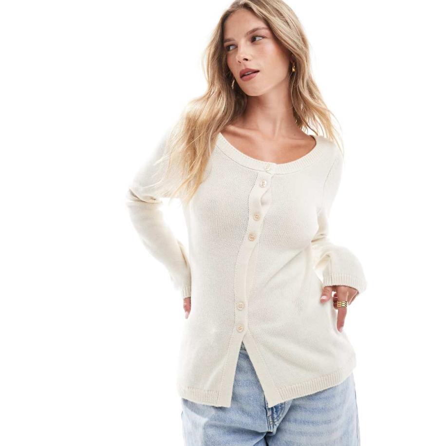 ASOS DESIGN Gebreid vest met boothals in ecru-Wit Wit