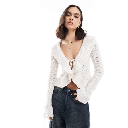 Bershka Vestje met strik aan de voorkant in ecru-Neutraal