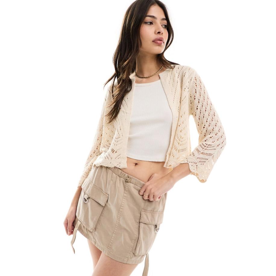 JDY Cropped vest met broderie en 3/4 mouwen in crème-Roze Roze