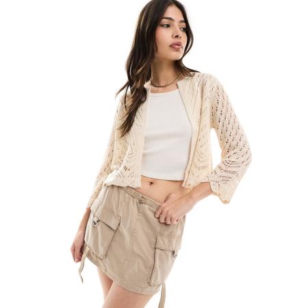 JDY Cropped vest met broderie en 3/4 mouwen in crème-Roze