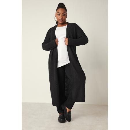 Yours Gebreid Maxivest Met Lange Mouwen In Zwart Size 62-64