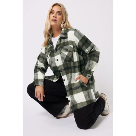 Yours Curve Khaki Groen Geruit Shacket Size 66-68