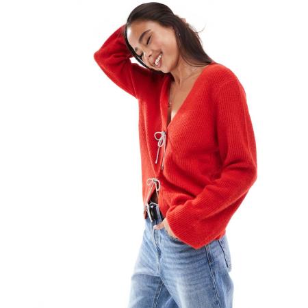 Pieces Vest met versierde strikjes in rood