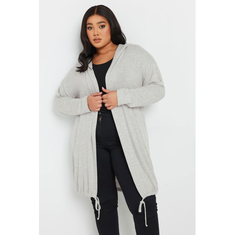 Yours Lange Hoodie Met Trekkoord Aan De Zoom In Lichtgrijs Size 54-56 Grijs