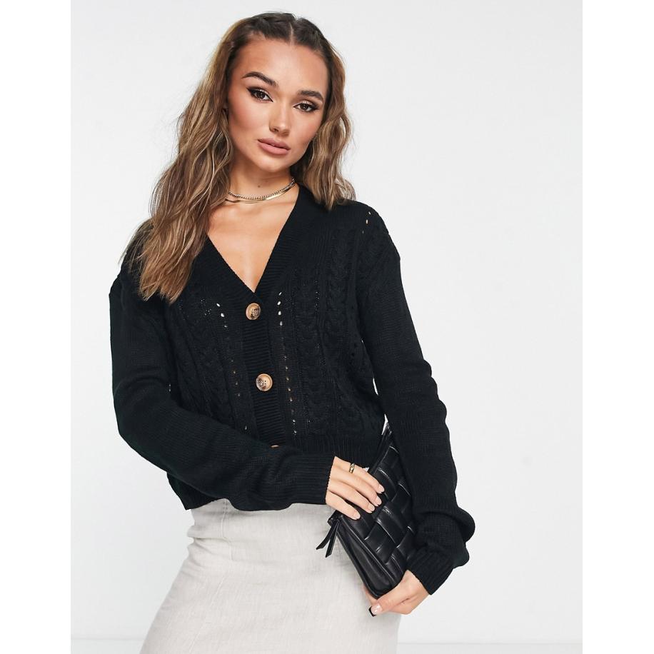 Vila Vest met gebreid detail in zwart Multicolor