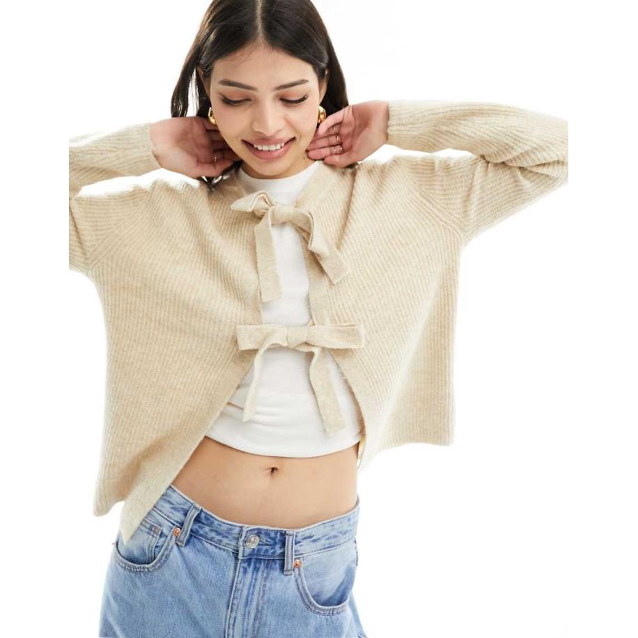 Pieces Omkeerbaar vest met gestrikte voorkant in lichtbeige-Neutraal Multicolor