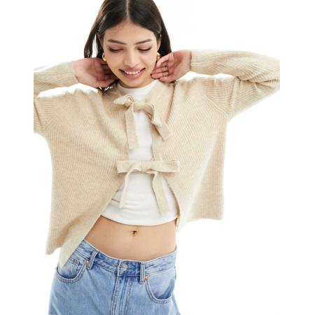 Pieces Omkeerbaar vest met gestrikte voorkant in lichtbeige-Neutraal