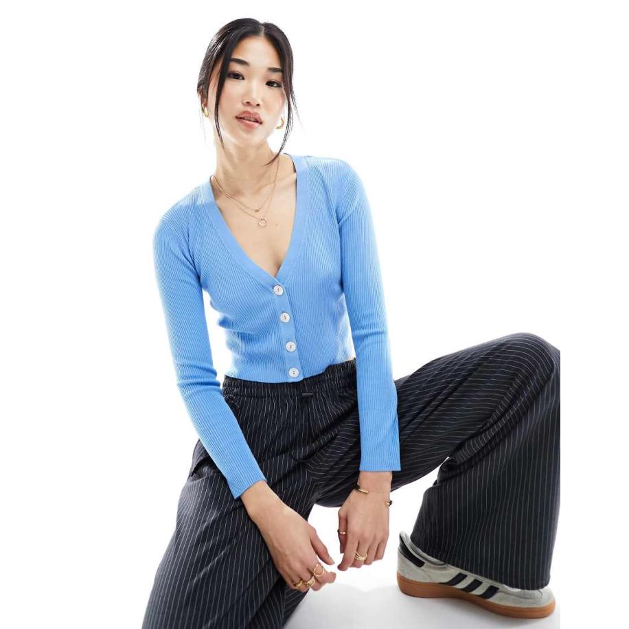 JDY Vest met lange mouwen en V-hals in blauw Blauw