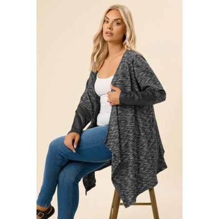 Yours Curve Grijs Geribbeld Kunstleren Mouw Cardigan Size 58-60