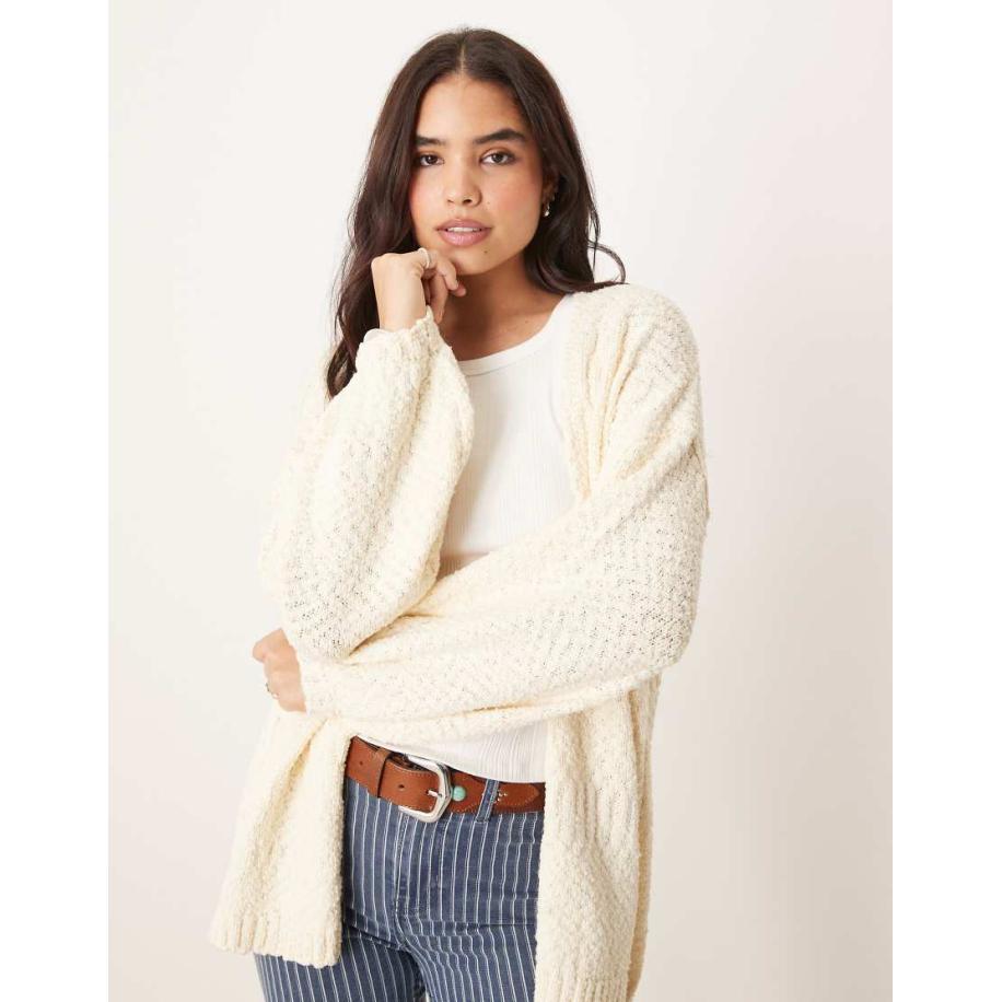 ASOS DESIGN Gebreid open vest van getextureerd garen in crème-Wit Wit