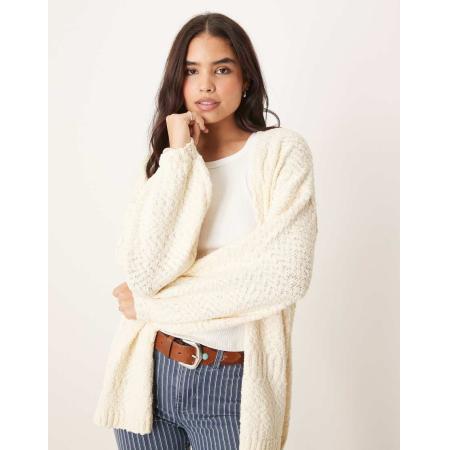 ASOS DESIGN Gebreid open vest van getextureerd garen in crème-Wit