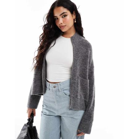 Selected Femme Pluizig vest van wolmix met merinowol en alpaca, rits en zakken in grijs