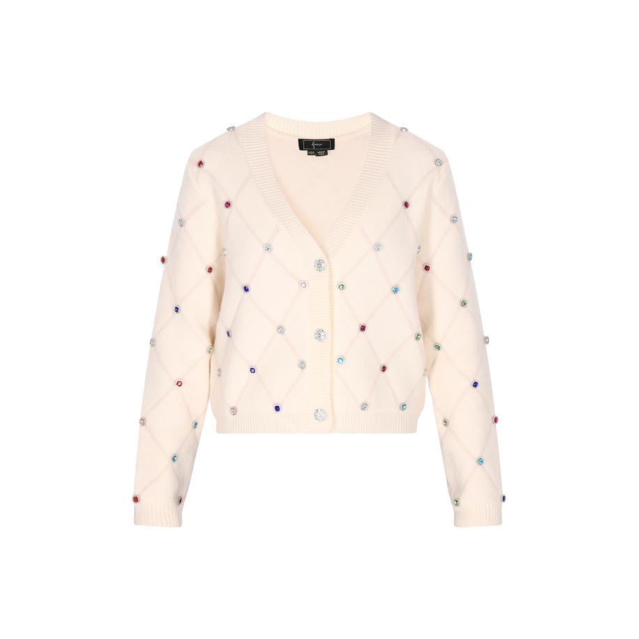 Faina faina Gebreid vest lichtblauw / rood / transparant / wolwit -