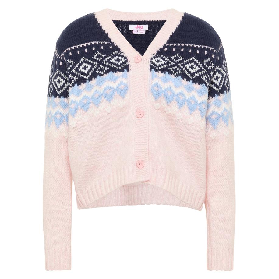 MYMO MYMO Gebreid vest lichtblauw / donkerblauw / pastelroze -