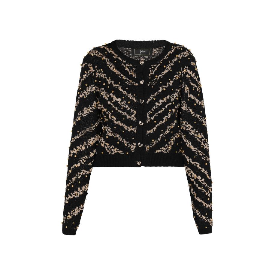 Faina faina Gebreid vest beige / goud / zwart -