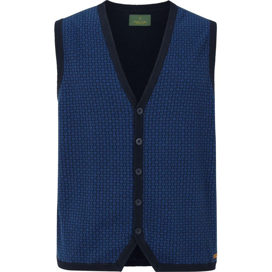 Charles Colby Gebreid vest blauw, Motief Blauw