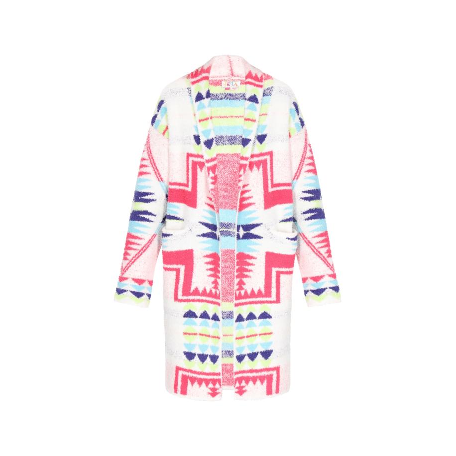 IZIA IZIA Gebreid vest lichtblauw / donkerblauw / neonroze / offwhite -
