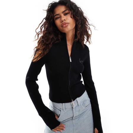 Karl Kani Vest-jack met handtekening en rits in twee richtingen in zwart