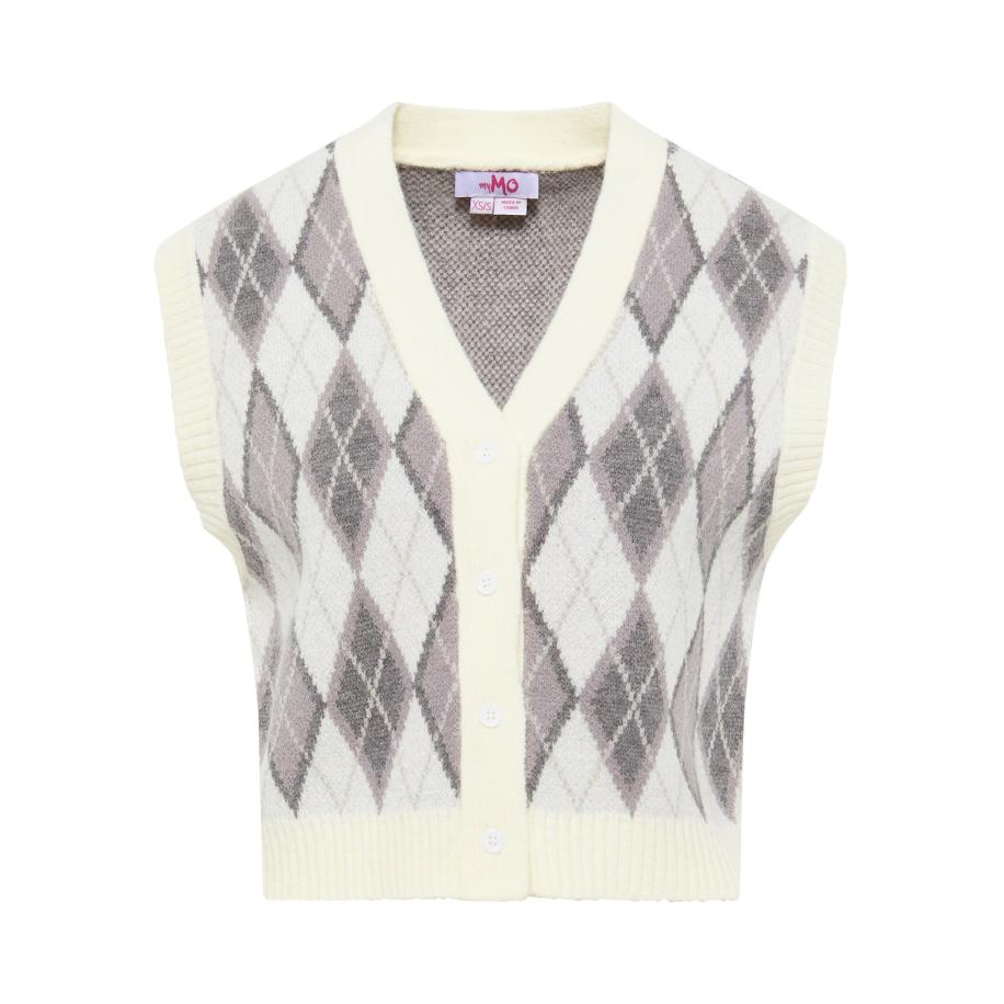 MYMO MYMO Gebreide bodywarmer donkergrijs / grijs gemêleerd / offwhite -