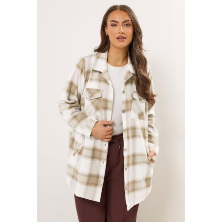 Yours Curve Natural Brown Check Shacket Size 66-68