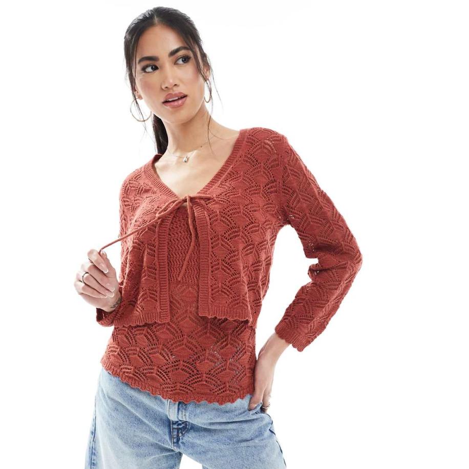 Vero Moda Cropped gehaakt vest in terracotta, deel van co-ord set-Rood Rood