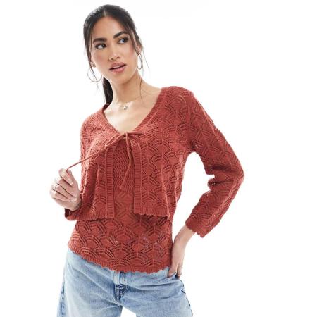 Vero Moda Cropped gehaakt vest in terracotta, deel van co-ord set-Rood