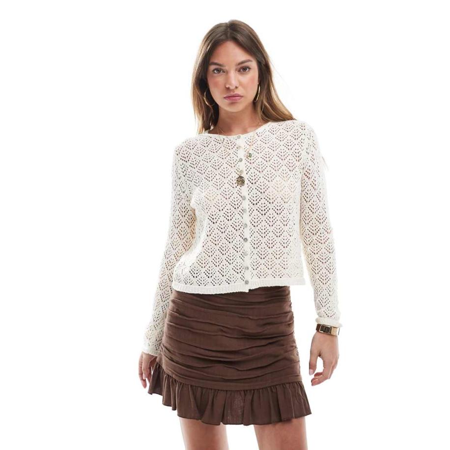 Stradivarius Fijngebreid vest met lange mouwen in beige-Neutraal Multicolor