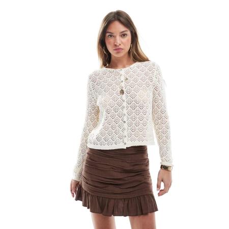 Stradivarius Fijngebreid vest met lange mouwen in beige-Neutraal