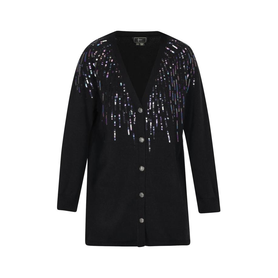 Faina faina Gebreid vest donkerblauw / donkerlila / zwart / zilver -