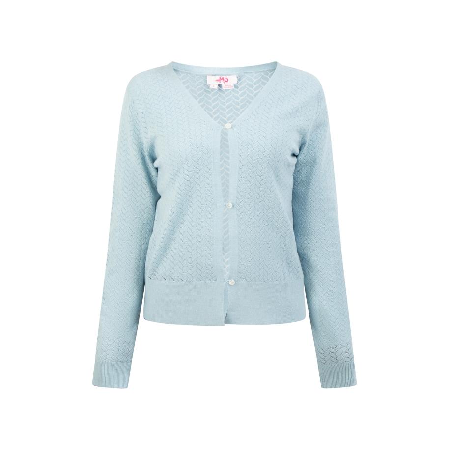 MYMO MYMO Gebreid vest lichtblauw / parelwit -