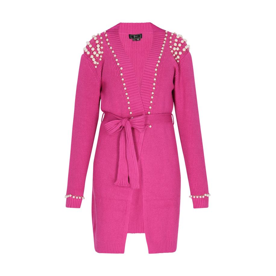 Faina faina Gebreid vest goud / fuchsia / parelwit -