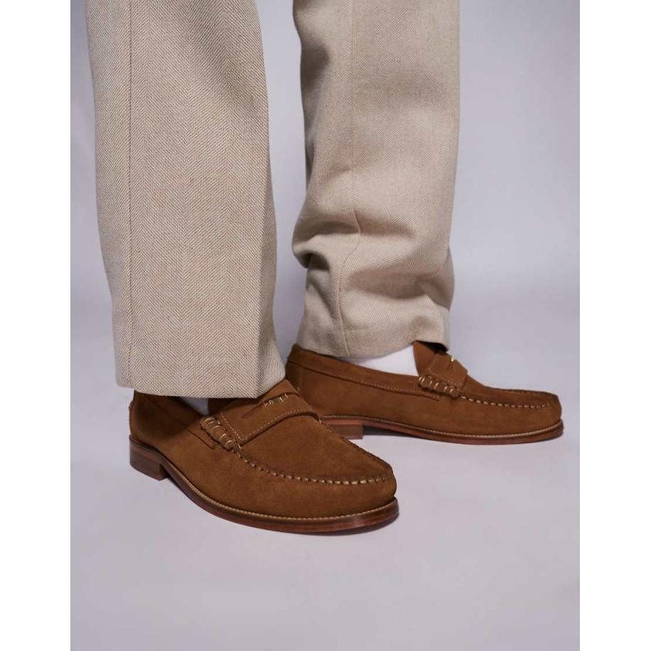 Walk London - Dalston - Penny loafers van suède in lichtbruin Bruin