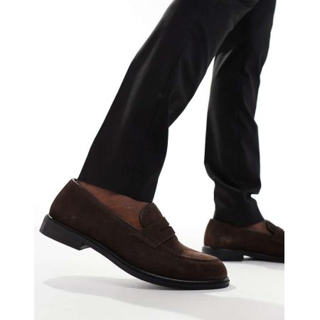Walk London - Putney - Suède zadelloafers in bruin