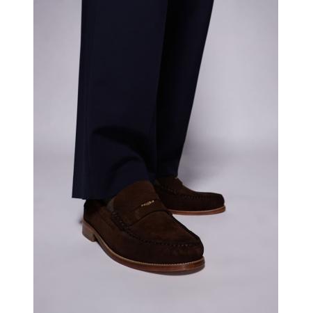 Walk London - Dalston - Suède penny loafers in bruin