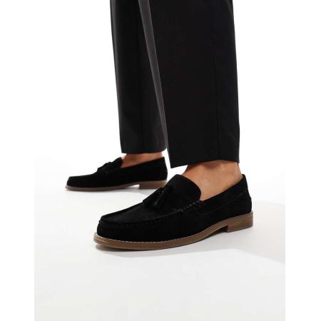 ASOS Design - Loafers met kwastjes in zwart suède met naturel zool