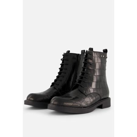 Linea Zeta Croco Veterboots zwart Leer