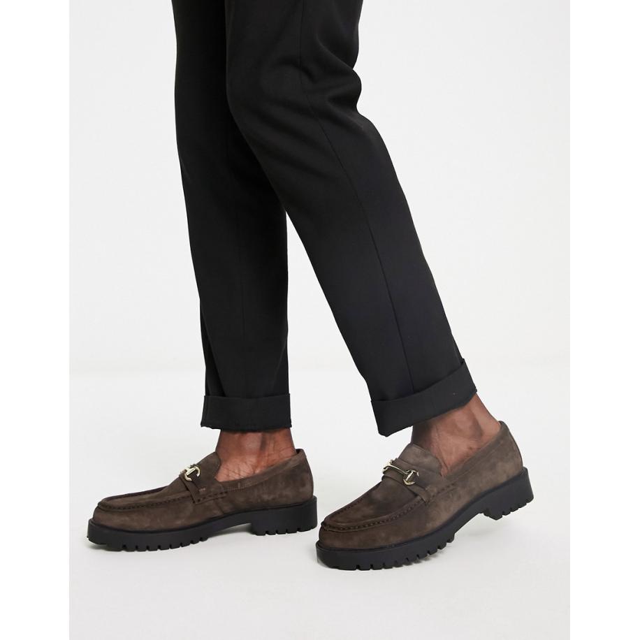 Walk London - Sean - Loafers met dikke zool en kwastjes van bruin suède Bruin