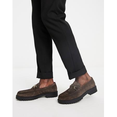 Walk London - Sean - Loafers met dikke zool en kwastjes van bruin suède