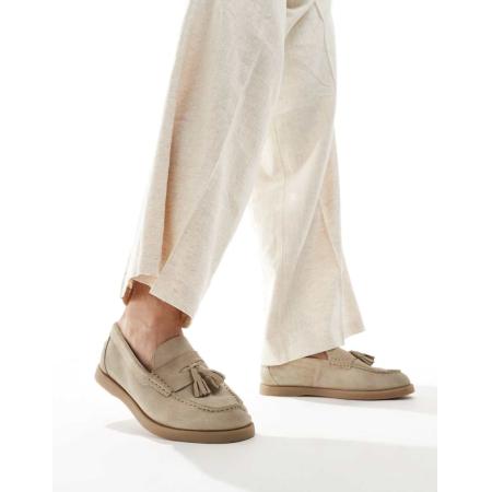 ASOS DESIGN - Suède loafers met kwastjes in stone-Neutraal