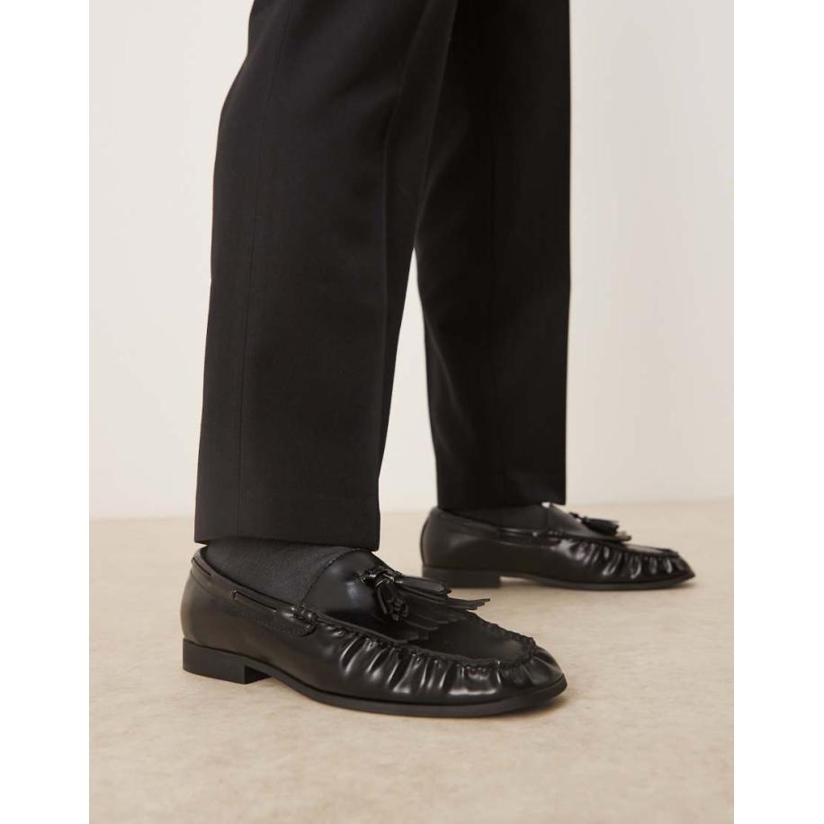ASOS DESIGN - Penny loafers met franjes in zwart Zwart