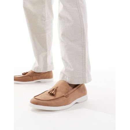 SEQWL - Berwin - Loafers van imitatiesuède met kwastdetail en contrasterende zool in bruin-Zwart