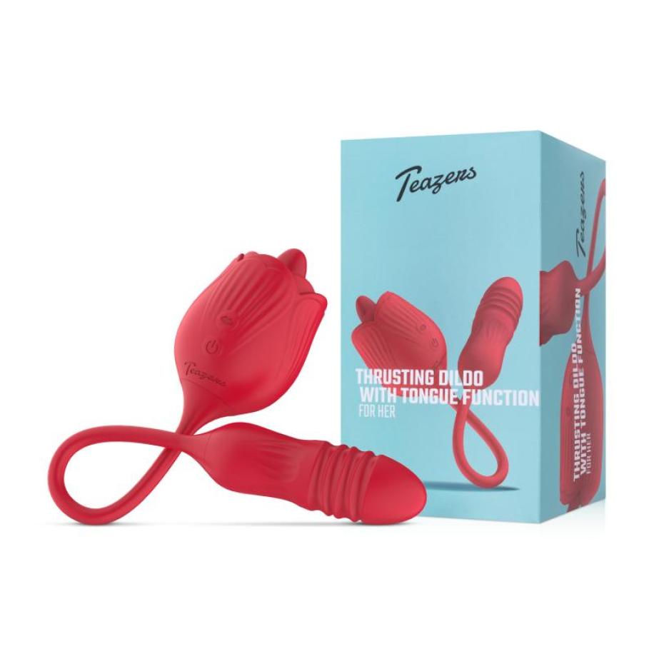 Teazers Roos Vibrator met Stotende Dildo Rood
