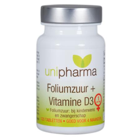 Unipharma Foliumzuur + Vitamine D3 Tabletten 120st