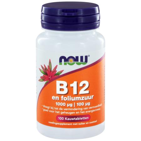 NOW B12 1000mcg en Foliumzuur Kauwtabletten