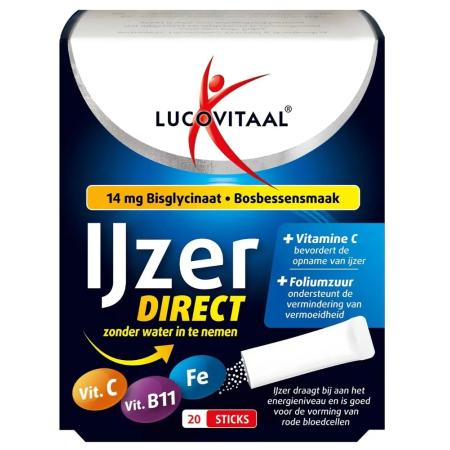 Lucovitaal IJzer Bisglycinaat Direct Bosbessensmaak Sticks