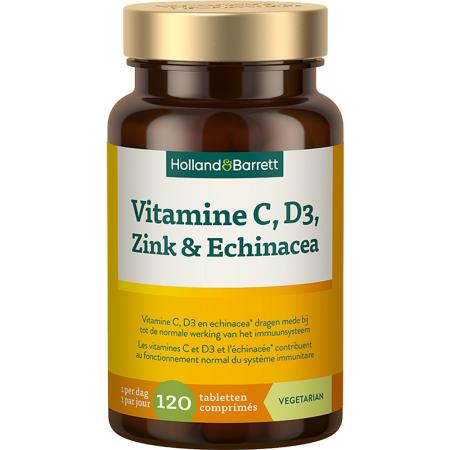 Holland & Barrett Vitamine C, D3, Zink & Echinacea - 120 tabletten