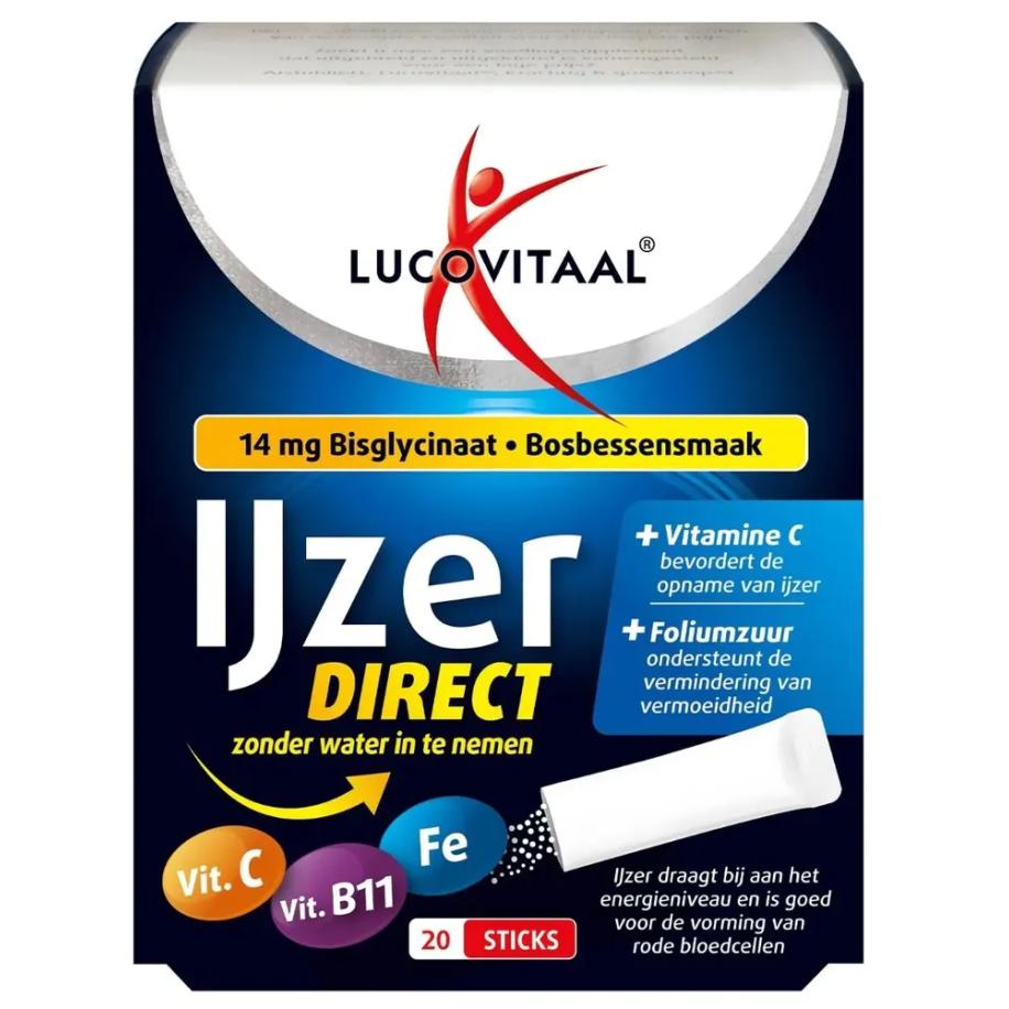 Lucovitaal IJzer Bisglycinaat Direct Bosbessensmaak Sticks