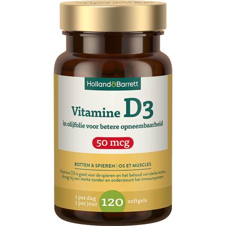 Holland & Barrett Vitamine D3 In Olijfolie 50mcg - 120 softgels