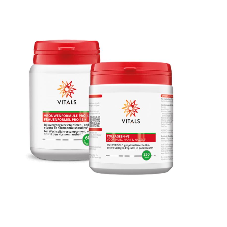 Vitals Vrouwenformule Pro 45+ & Vitals Collageen-VS Poeder Combi
